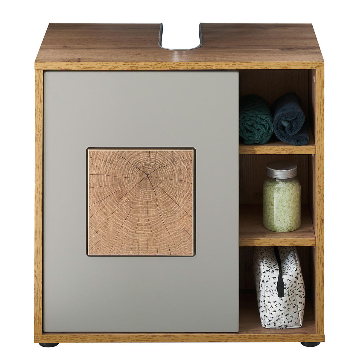 WASCHBECKENUNTERSCHRANK - Basalt / Wotaneiche Dekor - Braun, Holzwerkstoff (60/60/35cm) - home24