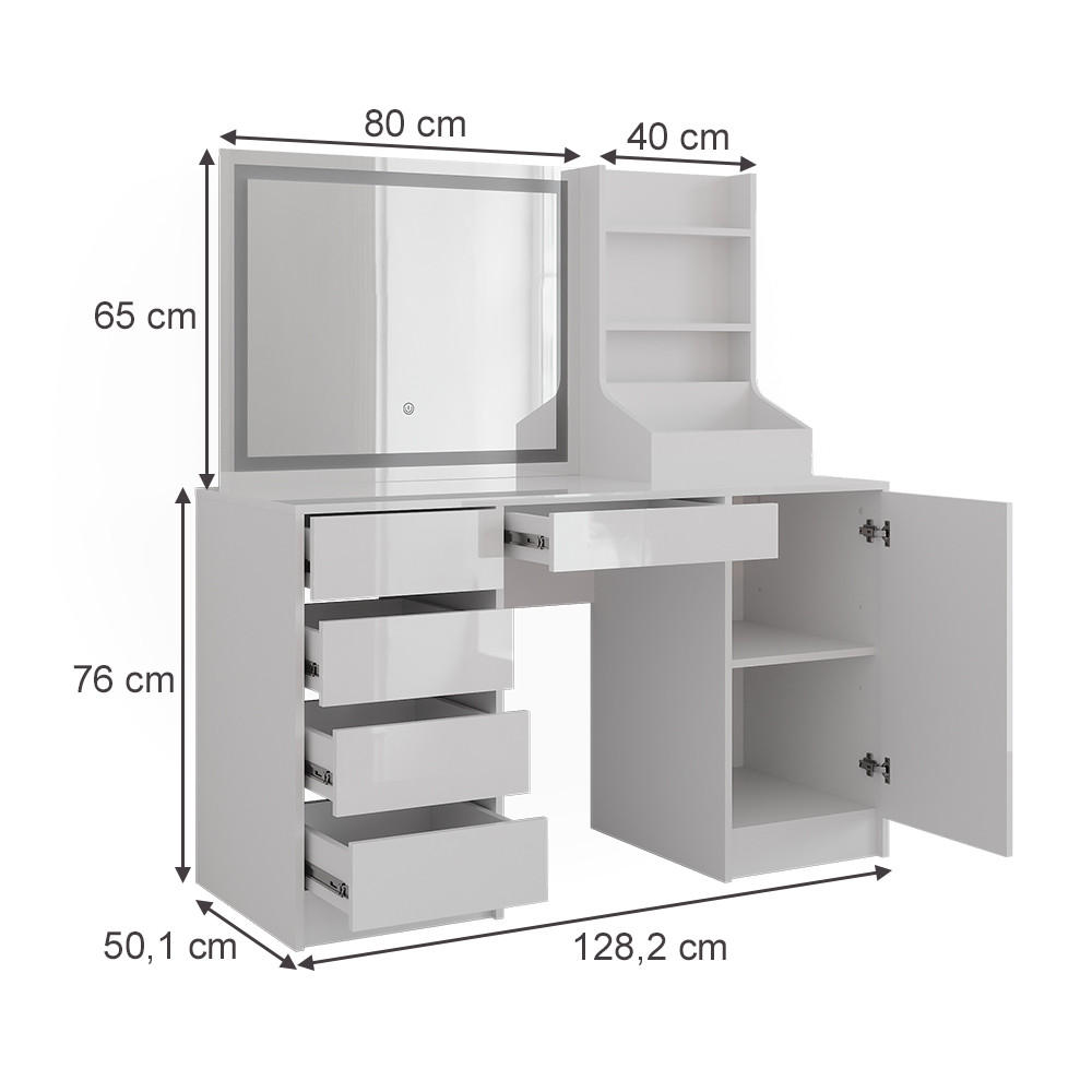 SCHMINKTISCH Sherry Weiß/Weiß Hochglanz 128.2 cm 4 Teile - Weiß Hochglanz, Holzwerkstoff (128.2/76/50.1cm) - Vicco