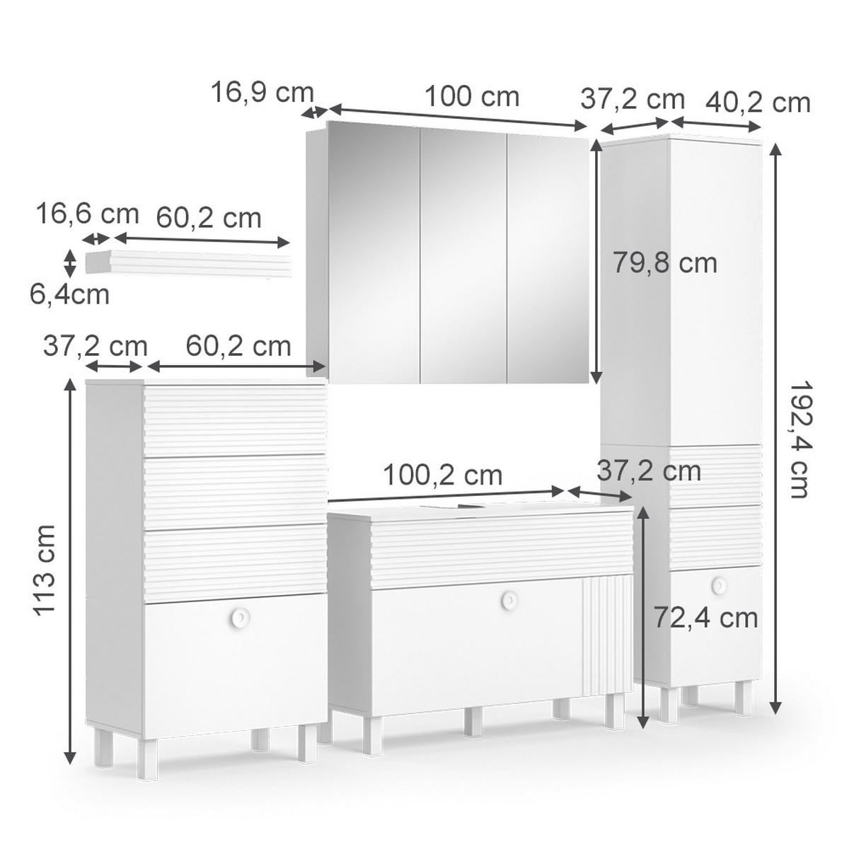 BADMÖBEL-SET Sola Weiß 4 Teile - Weiß, Holzwerkstoff (100/72/37cm) - Vicco