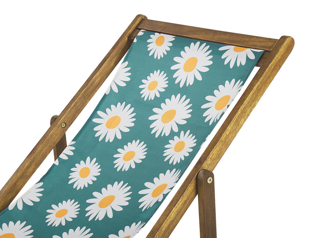 GARTENLIEGE 2er-Set hellbraun Textil weiß/mehrfarbig Kamillemuster Anzio - Türkis/Hellbraun, Textil (54/70/97cm) - Beliani