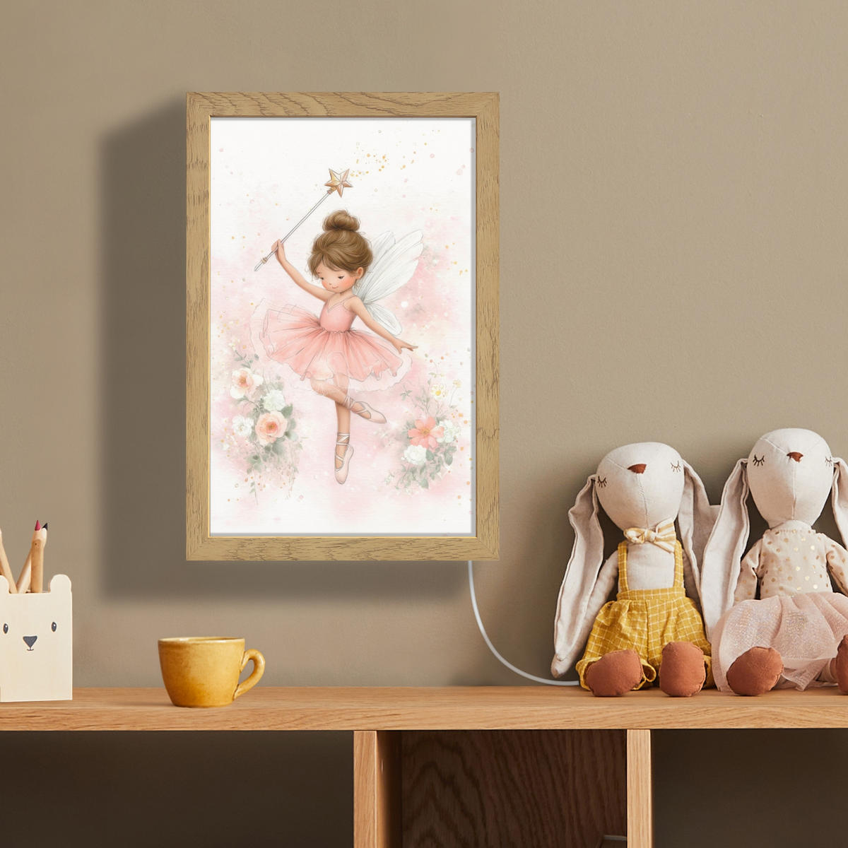 NÁSTĚNNÁ LAMPA Baletka - Víla - Květiny - Růžová 20x30 cm - růžová, kompozitní dřevo (20/30/8cm) - OnlyWow