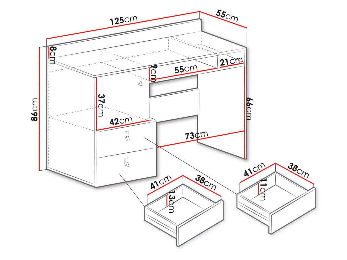 SCHREIBTISCH Planet 09 - Eichefarben/Schwarz, Holzwerkstoff (55/125/86cm)