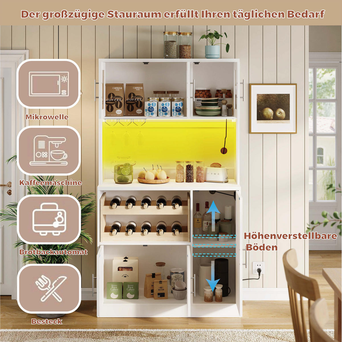 BUFFET 100/40/180 cm weiß aus MDF mit LED und Steckdose - Weiß, Holzwerkstoff (100/180/40cm) - OKWISH