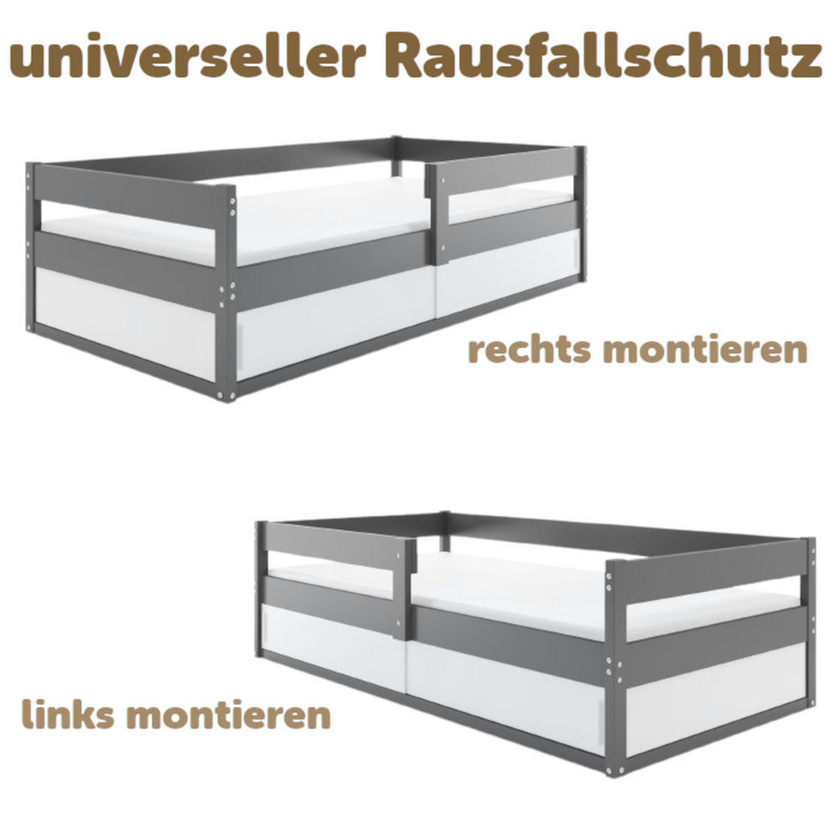KINDERBETT Hugo 160x80cm mit Lattenrost - Grau, Holz (80/160cm) - Interbeds