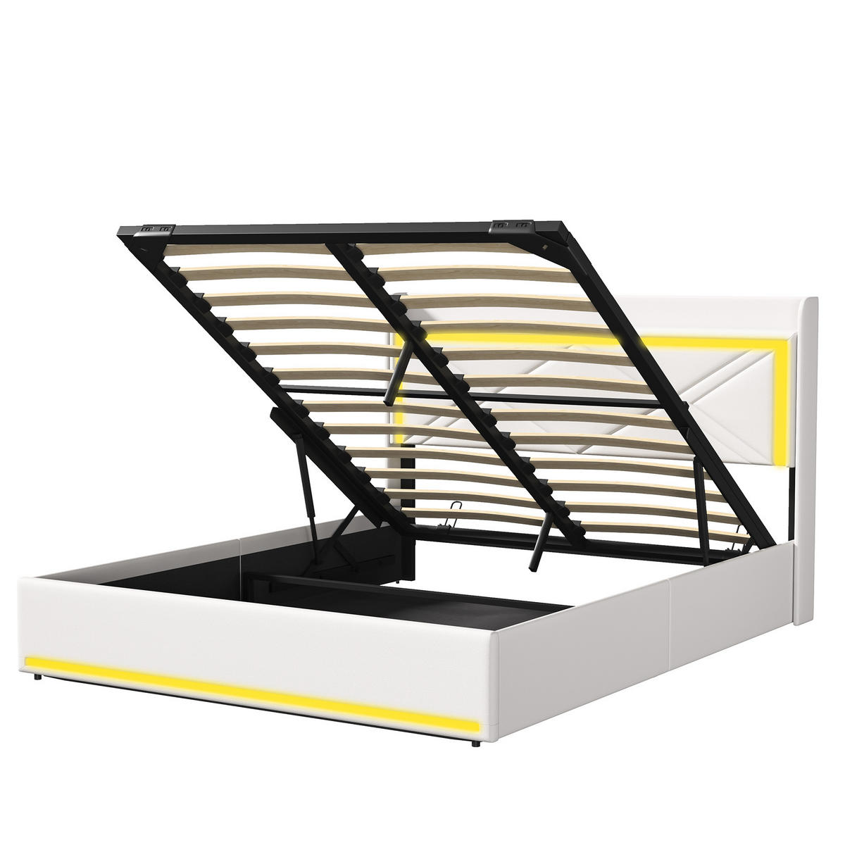 POLSTERBETT 140x200 cm, Weiß, mit LED & USB - Weiß, Textil/Metall (140/200cm)