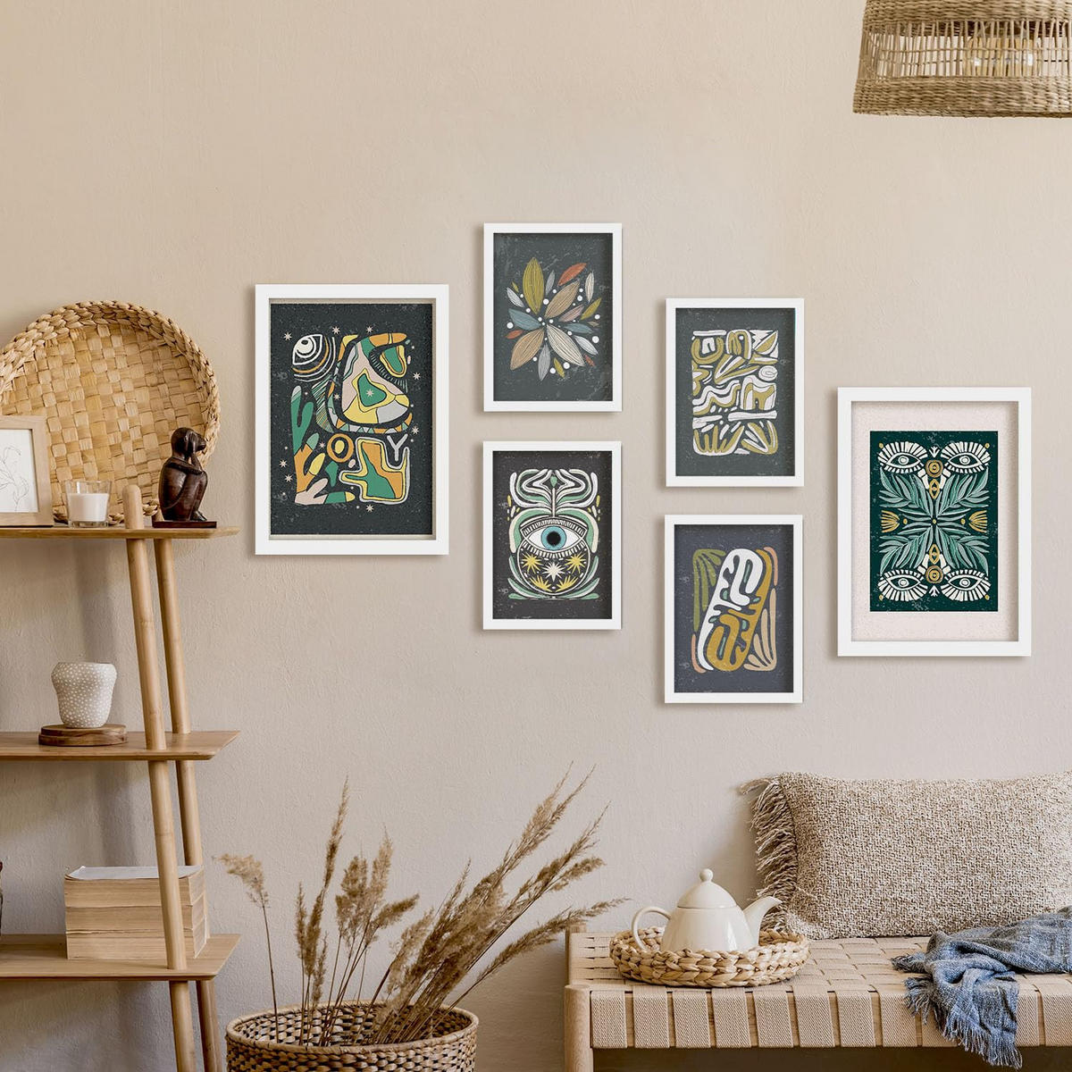 POSTER Set Mit 6 Drucken Von Augen In Der Sammlung Von Ethnischenen Ästhetische Dekorative Rahmen Für Ihr Zuhause Wandkunstdruck A3 & A4 Weißer Rahmen - Weiß, Papier (29/3cm) - Nacnic
