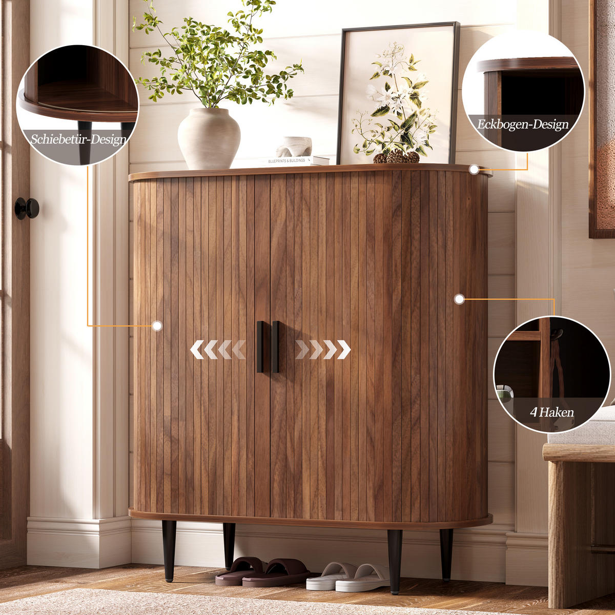 SIDEBOARD 85x40x93cm Holzoptik mit Schiebetüren und Haken - Naturfarben, Holzwerkstoff (85/93/40cm) - FLIEKS