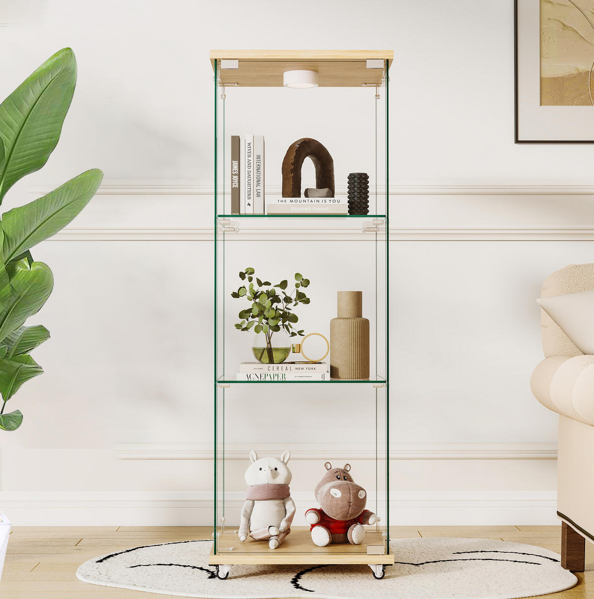 VITRINE aus MDF und Glas 42x36x120 cm Natur mit LED-Beleuchtung und Fernbedienung - Naturfarben, Holzwerkstoff (42.5/120/36.5cm) - IVMEU