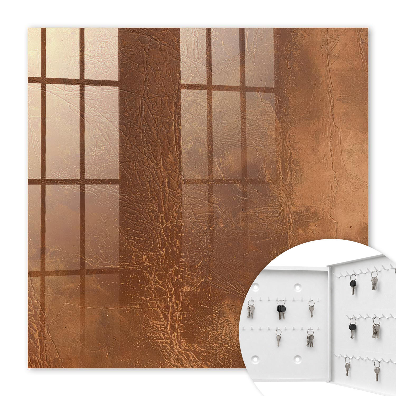 SCHLÜSSELBOX Weiß 30x30 cm – Türöffnung nach rechts - Hautstruktur - Braun, Metall (30/30/5cm) - TULUP