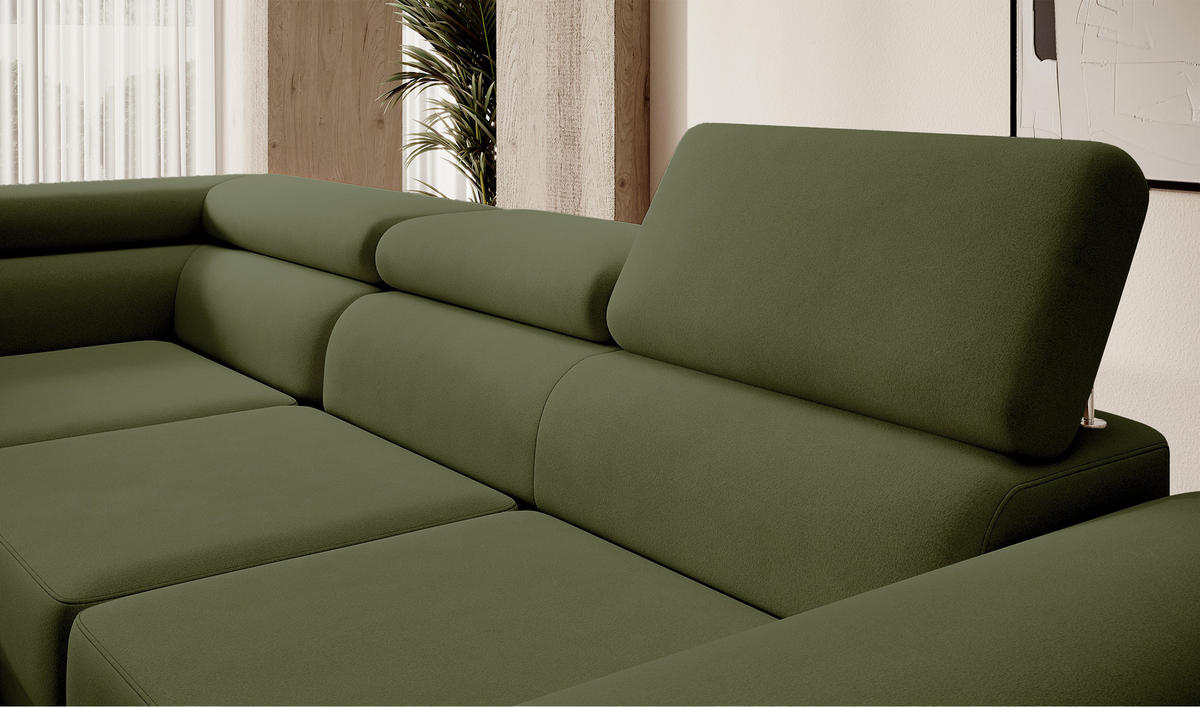 ECKSOFA Stevil Olivgrün Velours - Silberfarben/Olivgrün, Textil/Metall (275/203cm) - Selsey