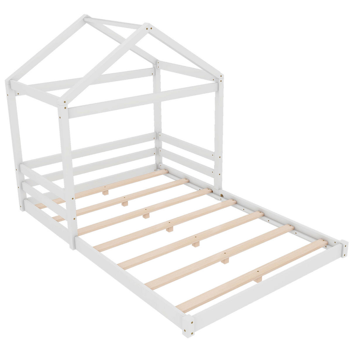 HAUSBETT 140/200 cm mit Lattenrost in Hausform aus Kiefer und MDF, Weiß - Weiß, Holzwerkstoff (140/200cm) - Redom