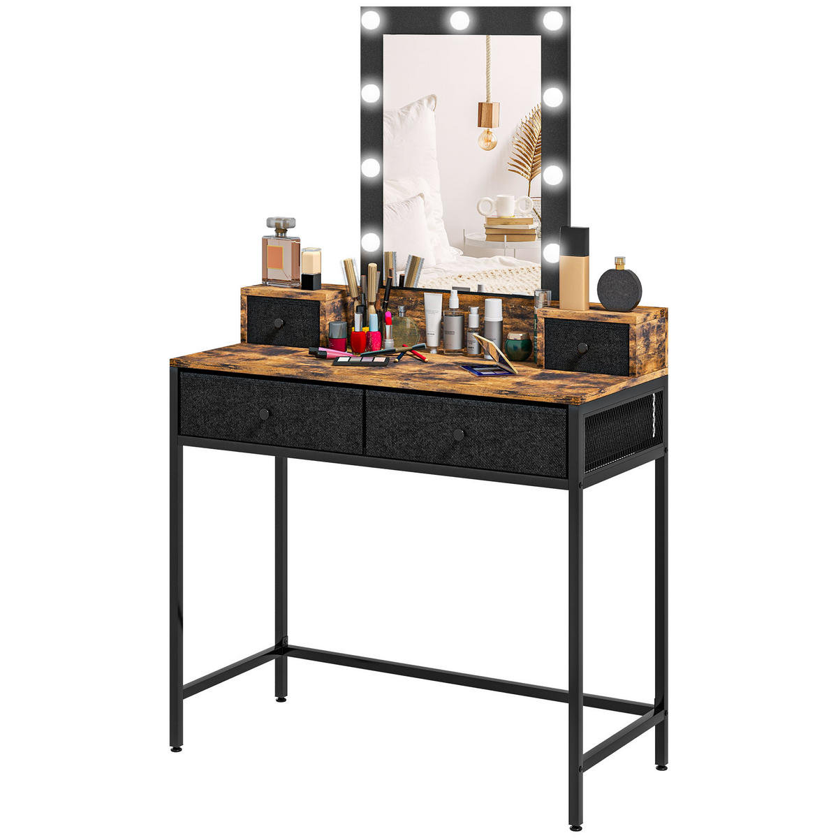 SCHMINKTISCH DE-18291 Dunkles Holz/Schwarz - Braun, Holzwerkstoff (40/148/90cm) - ComfortXL