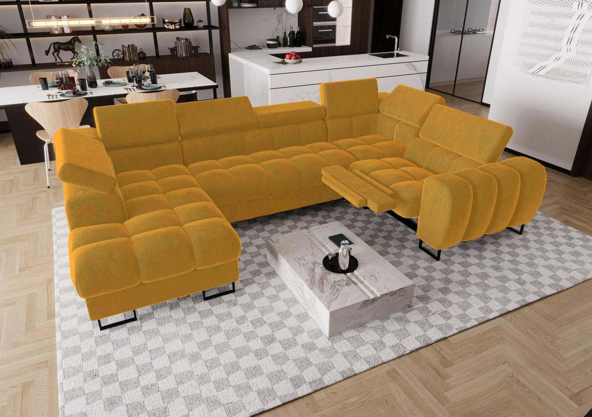 WOHNLANDSCHAFT Bastien Relax - Gelb, Holzwerkstoff/Textil (198/95/350cm) - Fun Möbel