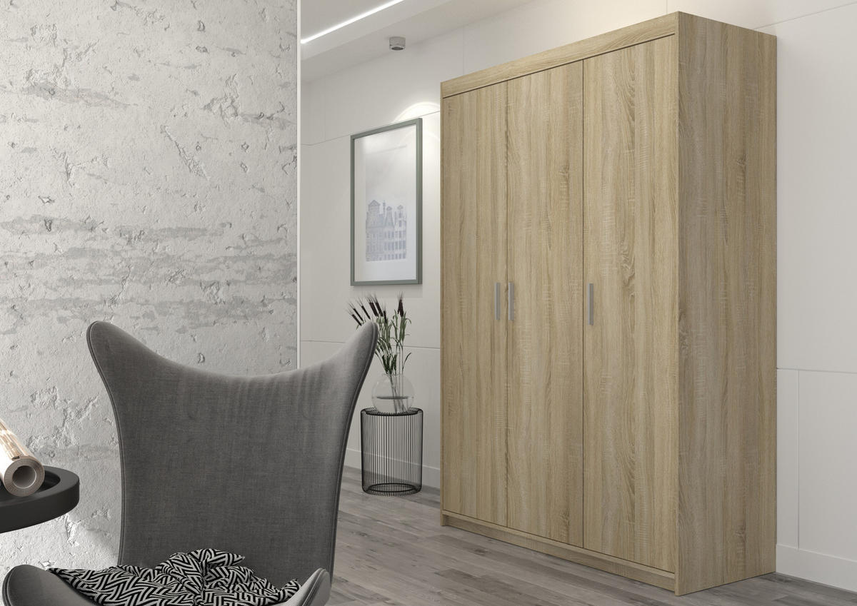 KLEIDERSCHRANK Storicos Sonoma Eiche 133/190,5/53 cm - Modern 3-türig - Beige, Holzwerkstoff/Kunststoff (133/190.5/53cm) - AX Living