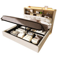 POLSTERBETT 140/200 mit Bettkasten, LED und USB in Beige - Beige, Holzwerkstoff/Textil (140/200cm) - EVRYAE