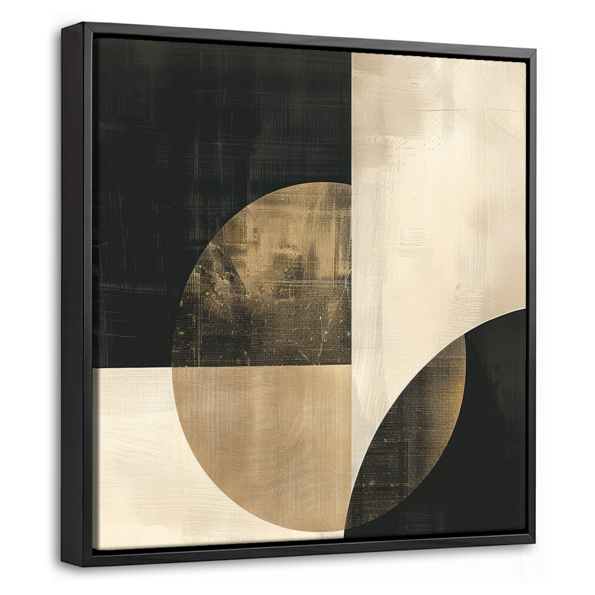 LEINWAND Bilder mit Rahmen - Abstrakt - Geometrische Formen - Schwarz - Gold - 20x20 - Ecru, Textil (20/20cm) - MuchoWow