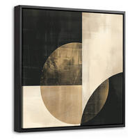LEINWAND Bilder mit Rahmen - Abstrakt - Geometrische Formen - Schwarz - Gold - 20x20 - Ecru, Textil (20/20cm) - MuchoWow
