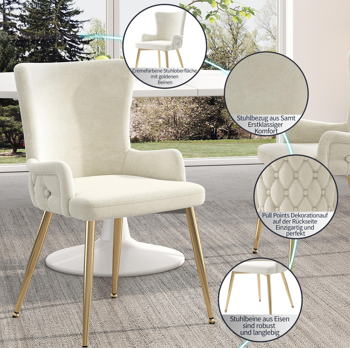 ESSZIMMERSTUHL 4er-Set Samt Metallbeine Beige - Beige, Metall (47/85/49.1cm) - Meubliv