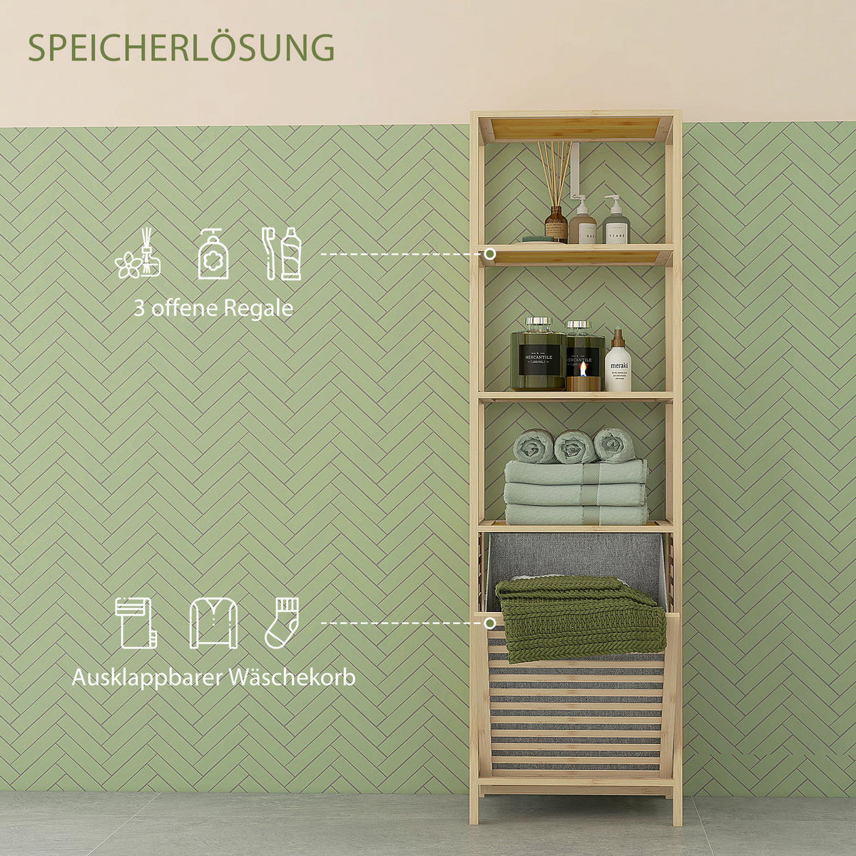 BADEZIMMERREGAL - Naturfarben, Holzwerkstoff/Kunststoff (33/160/44cm) - HOMCOM