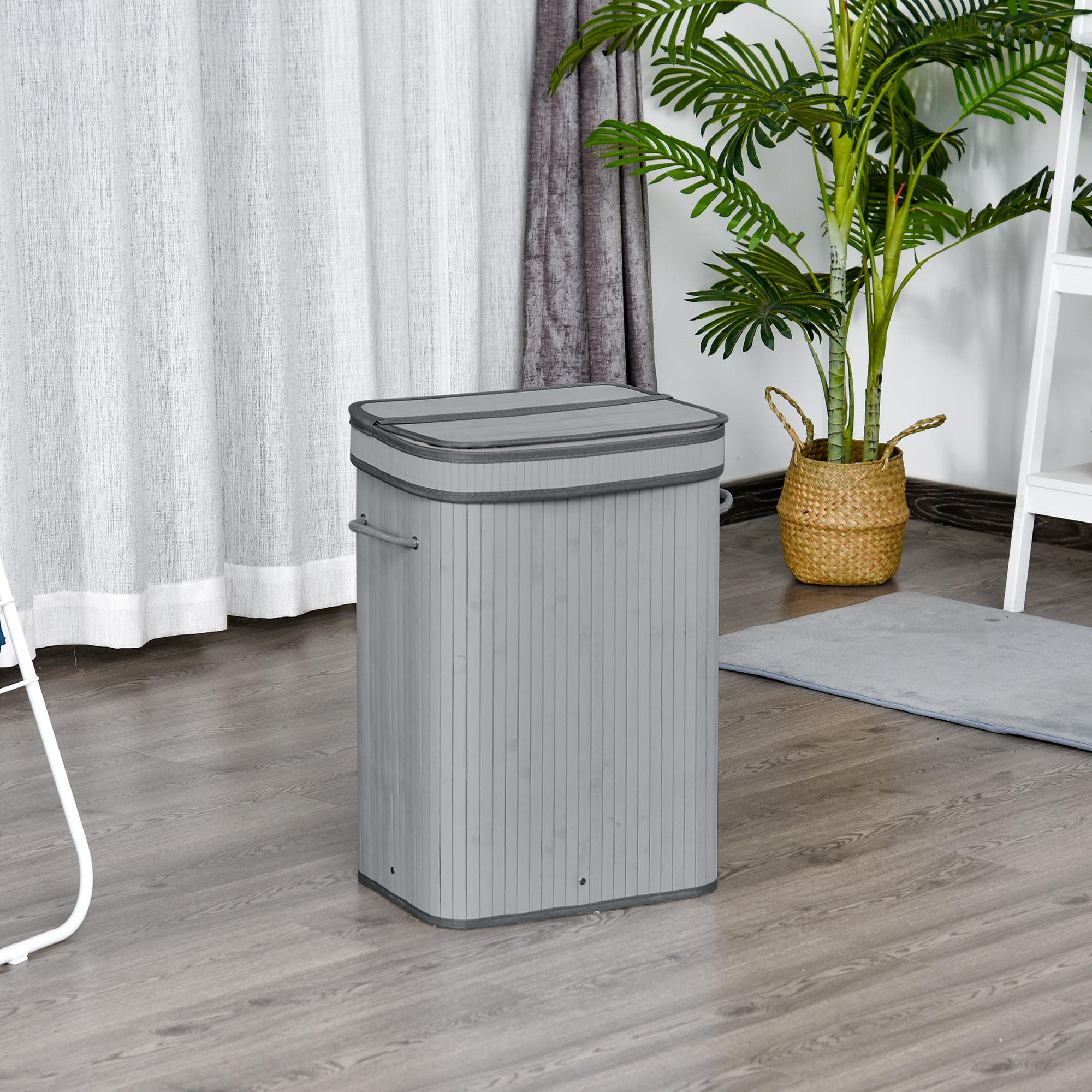 WÄSCHEKORB mit Deckel 70 L, Grau - Grau, Textil (40/60/30cm) - HOMCOM