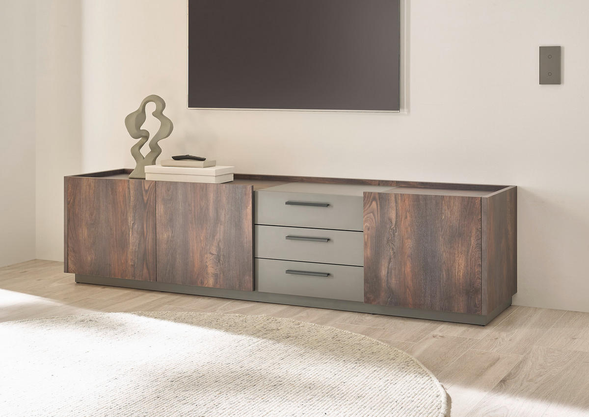 LOWBOARD M18 Thermo Oak & Anthrazit 200/50/45 cm mittel - Graubraun, Holzwerkstoff (200/50/45cm) - Livojo