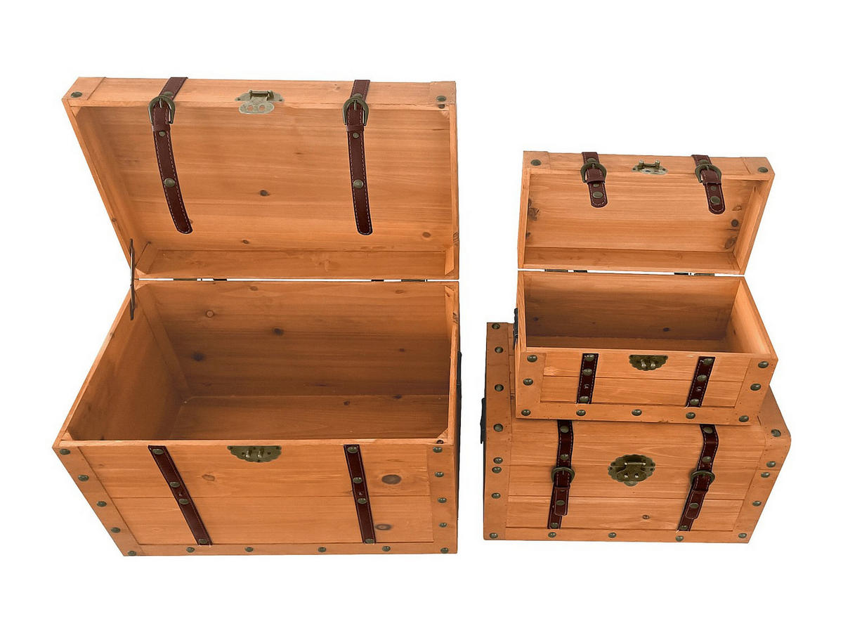 3ER-SET Koffer - Tannenholz & MDF - 3 Größen - Holzfarben - ESPARTA - Naturfarben, Holz (60/40/37cm) - Vente-Unique