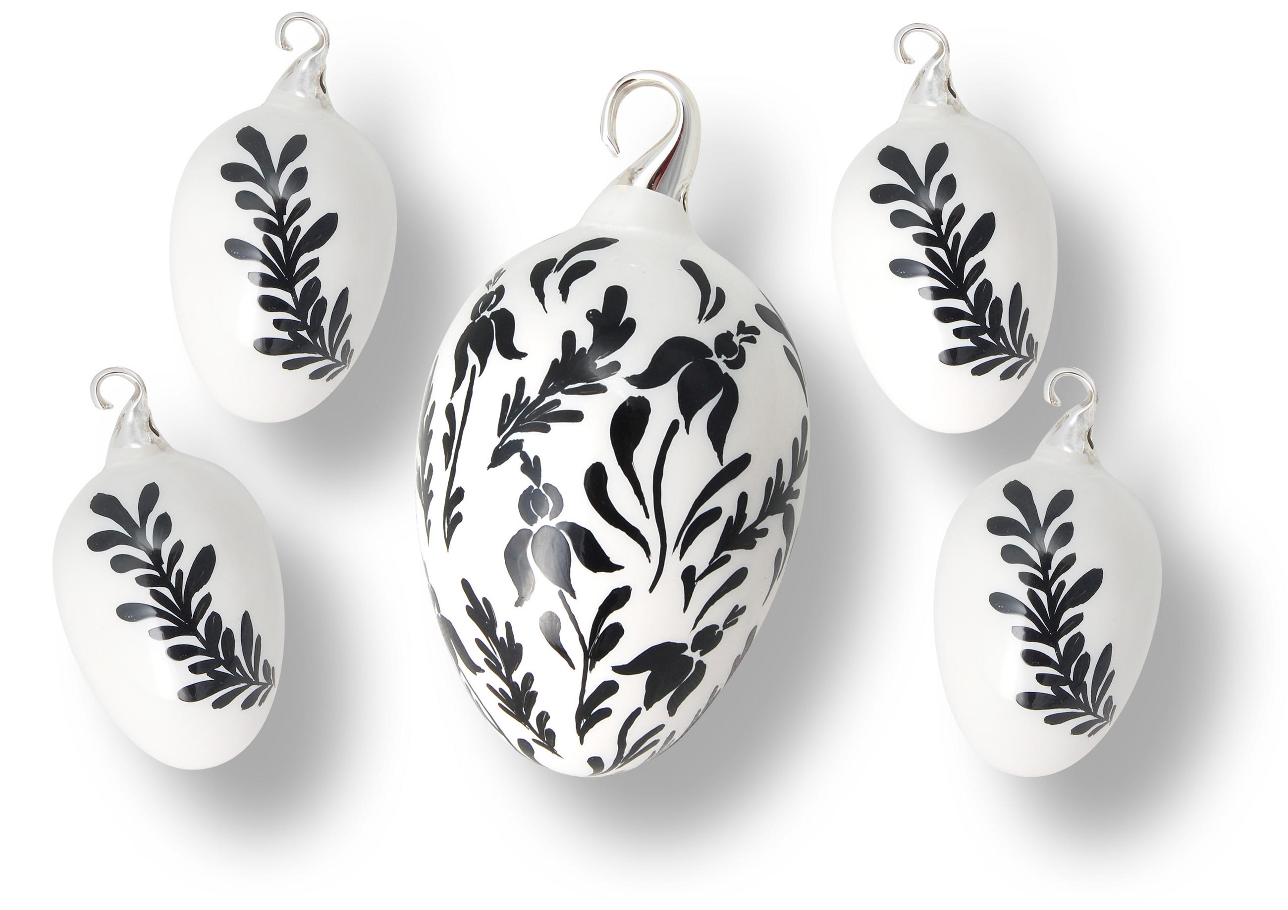 OSTERSET Ostereier Blätterdeko Weiß 8cm (Glas / 5 Stk.) - Weiß, Glas (5/8/5cm)