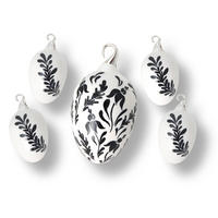 OSTERSET Ostereier Blätterdeko Weiß 8cm (Glas / 5 Stk.) - Weiß, Glas (5/8/5cm)