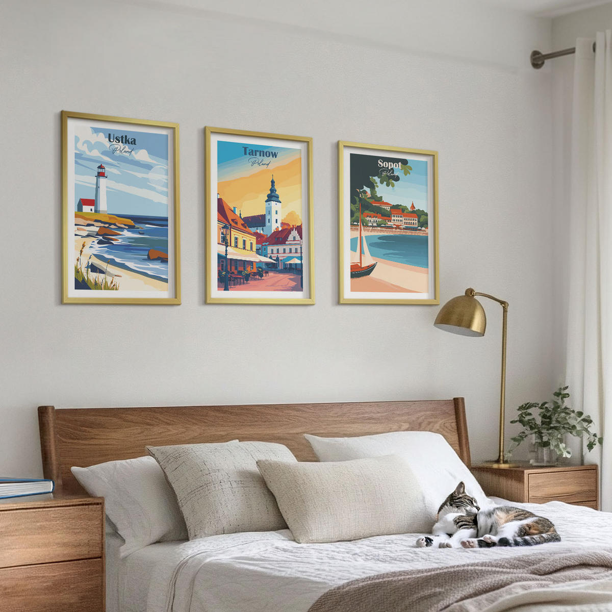 WANDBILDER 3er Set - 40x60 cm Goldrahmen - Stadtansichten Ustka Tarnów Sopot - Goldfarben, Kunststoff (40/60cm) - ArtPrintCave
