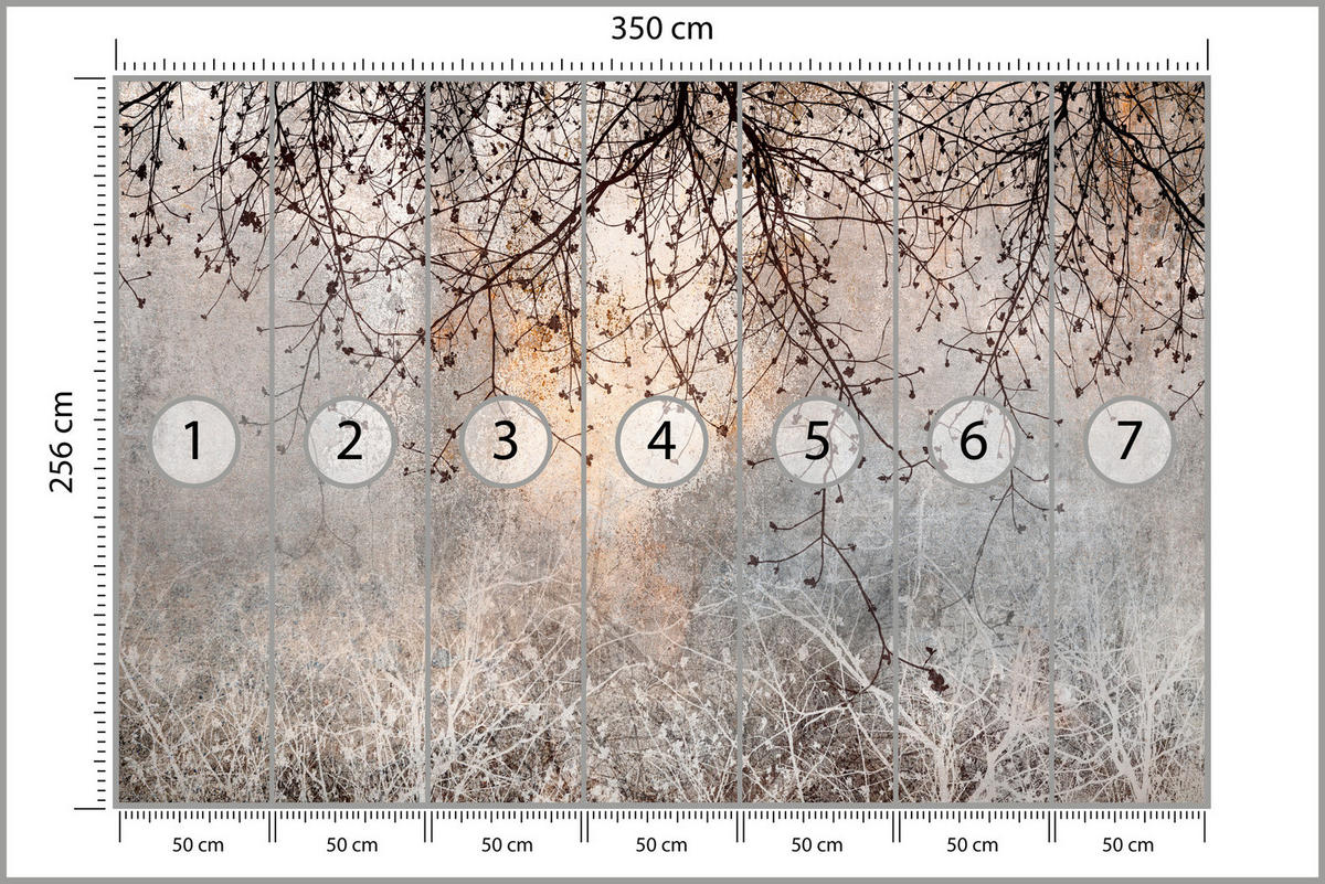 FOTOTAPETA Vetvy Betón Rastliny Abstrakcia 350 x 256 cm - oranžová/hnedá, papier (350/256cm) - Muralo