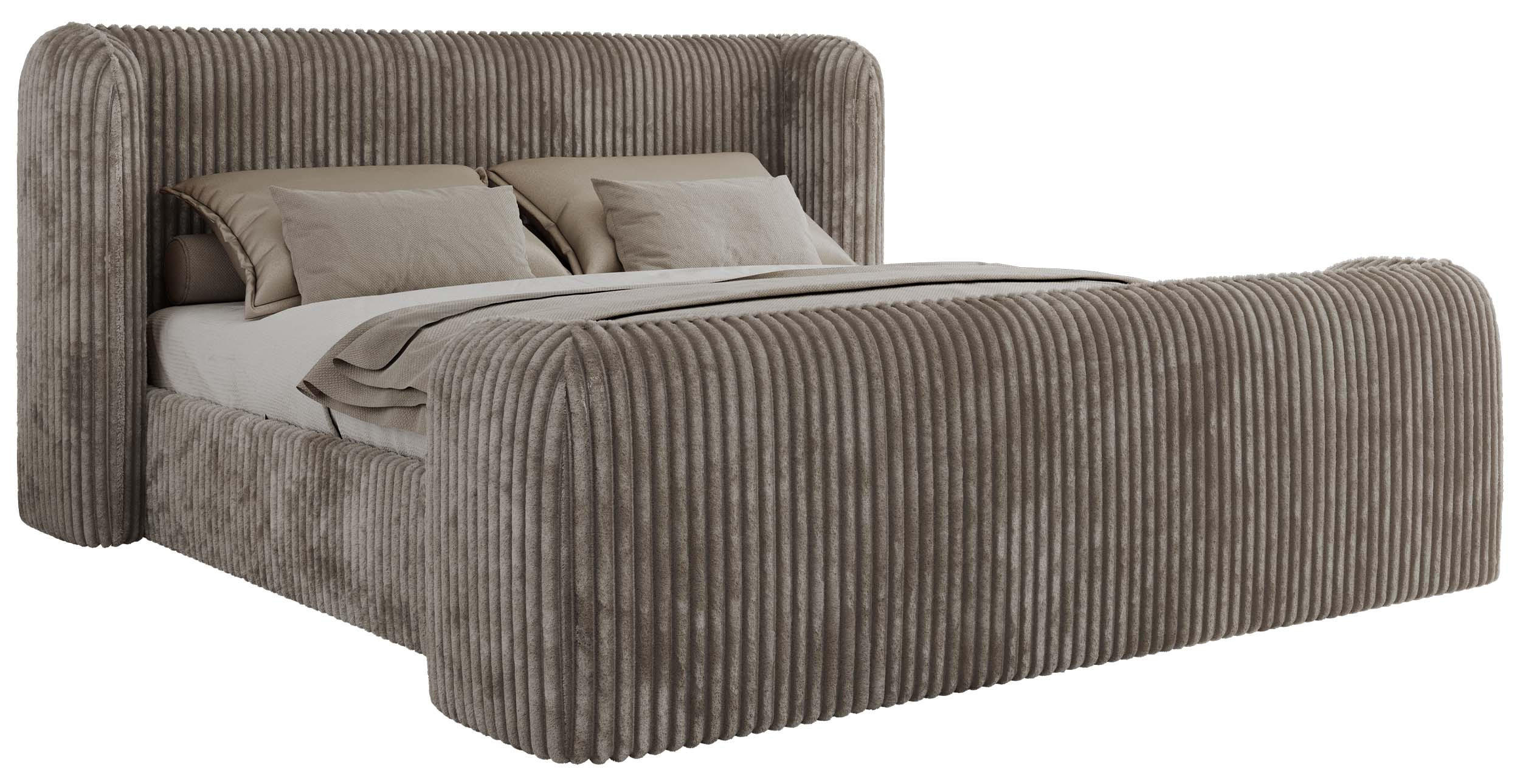 MKS ČALOUNĚNÁ POSTEL EMORA CLASSIC DUO 160/200 - Světle hnědá Manšestr - s pěnovou matrací