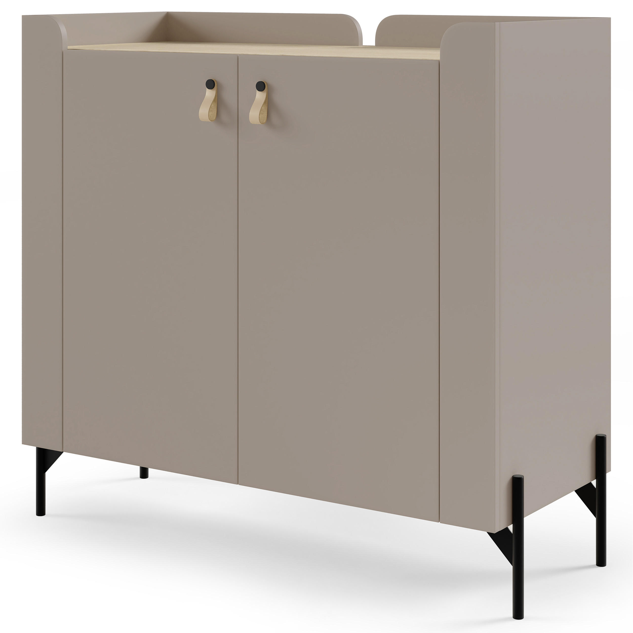 KOMMODE Sorella mit 2 Türen, 100 cm, für Jugendzimmer, Porcini + Eiche Mavelie - Eichefarben/Cappuccino, Leder/Holzwerkstoff (100/95/42cm) - Beautysofa