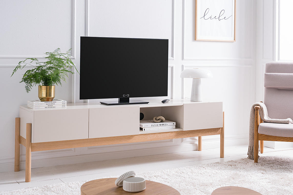 TV-LOWBOARD - Muschelweiß / Eiche Hell - Eichefarben/Weiß, Holz/Holzwerkstoff (188/55/45cm) - home24