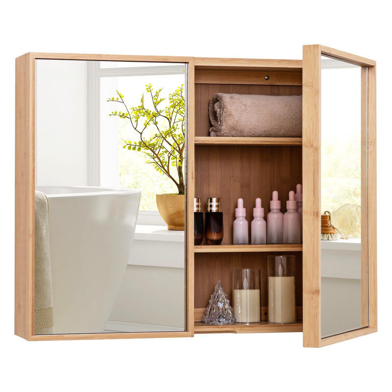 Costway Spiegelschrank Natur 65x50.5x14 cm