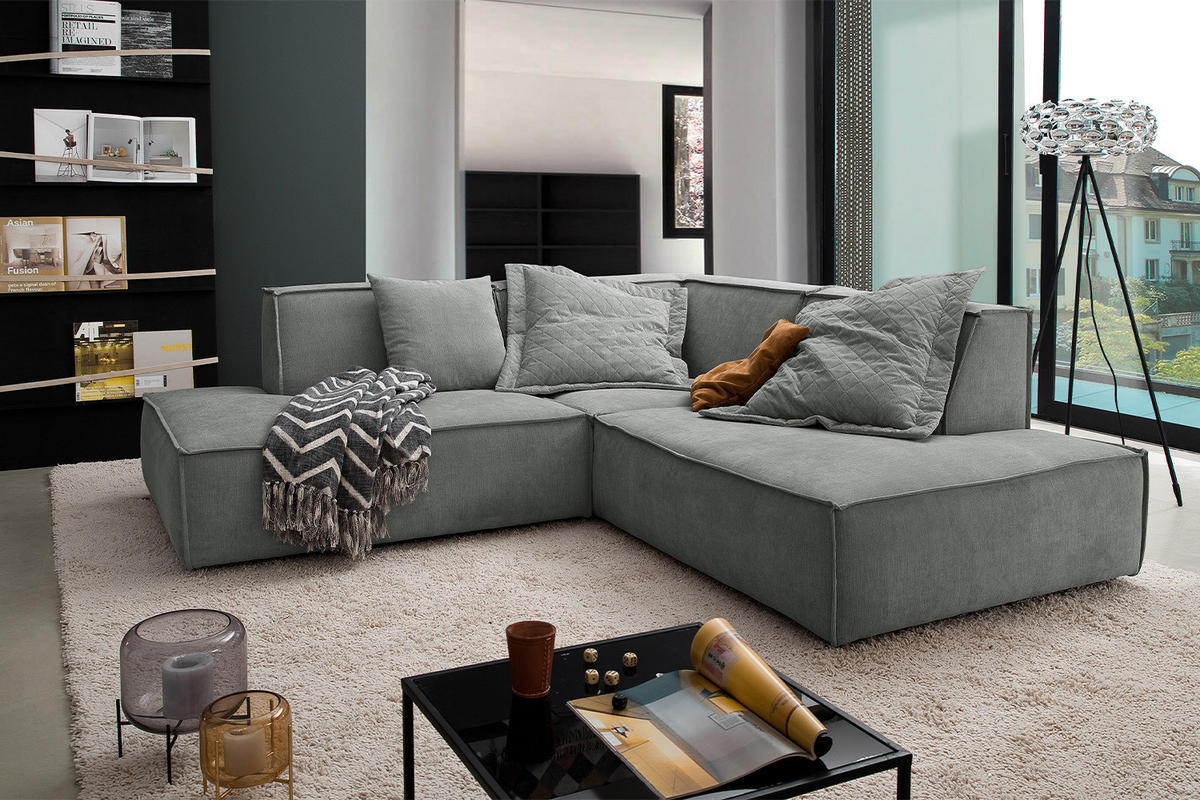 ECKSOFA SAMU Grau Webstoff - Schwarz/Grau, Textil (226/224cm) - KAWOLA