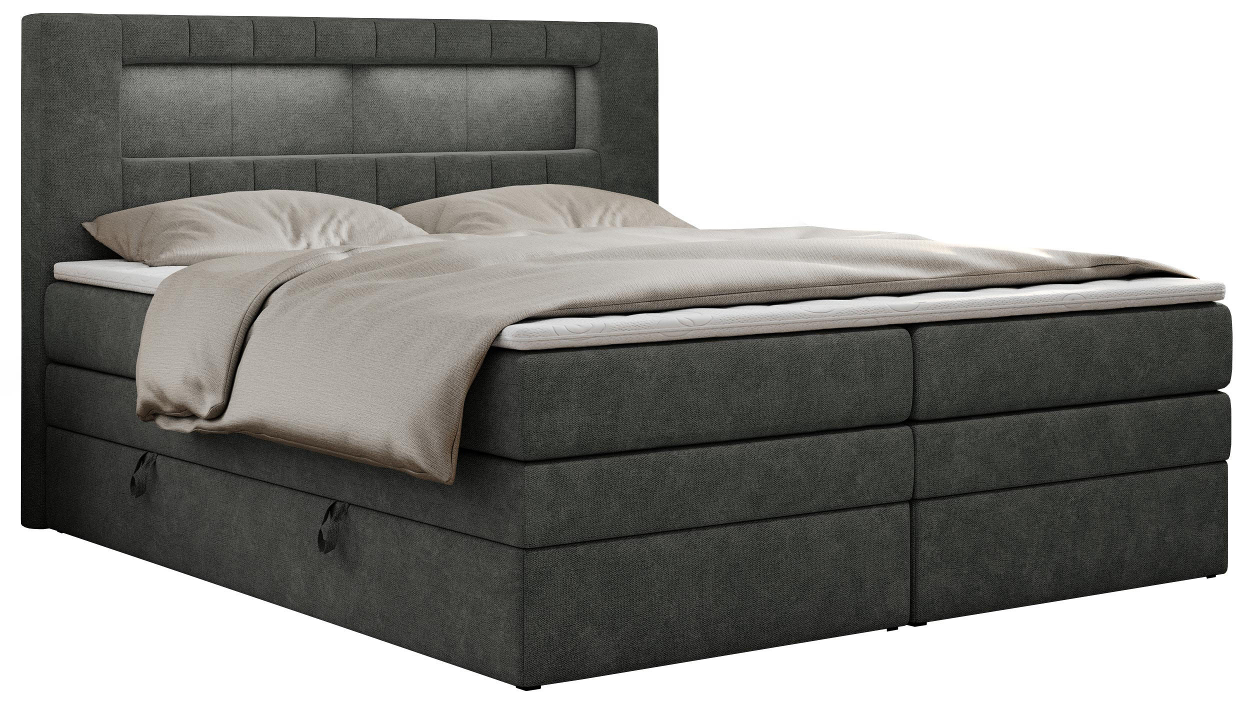 BOXSPRINGBETT GOLD-5 KING LED 160/200 Dunkelgrau Struktur - H3 - Dunkelgrau, Holz/Textil (160/200cm) - MKS