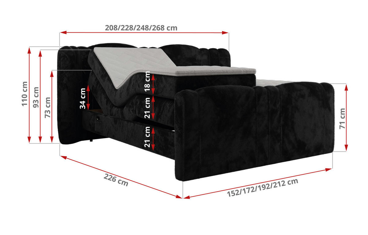 BOXBETT FORTINA 200/200 - Schwarz Plüsch - H3 - Schwarz, Holz/Textil (200/200cm) - MKS