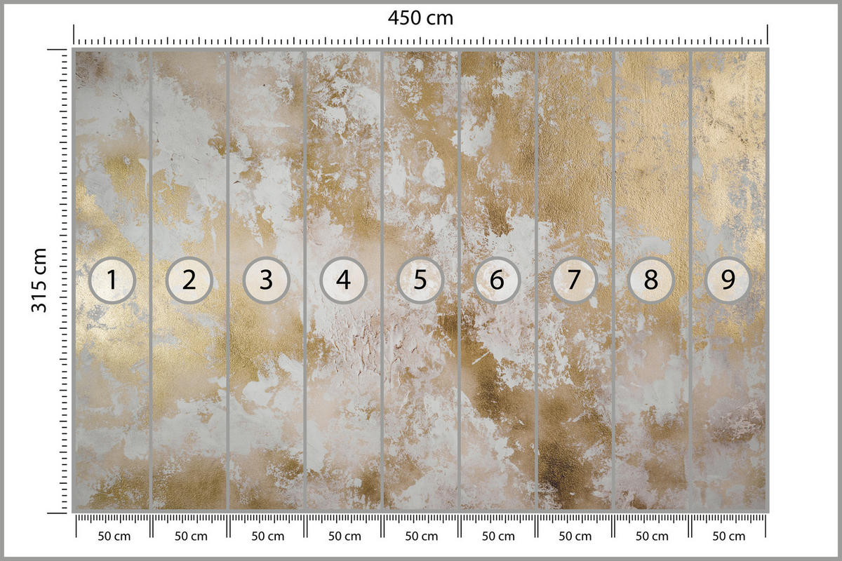 FOTOTAPETE für Wohnzimmer Modern Beton Gold Ornamente 450x315 - Beige/Braun, Papier (450/315cm) - Muralo