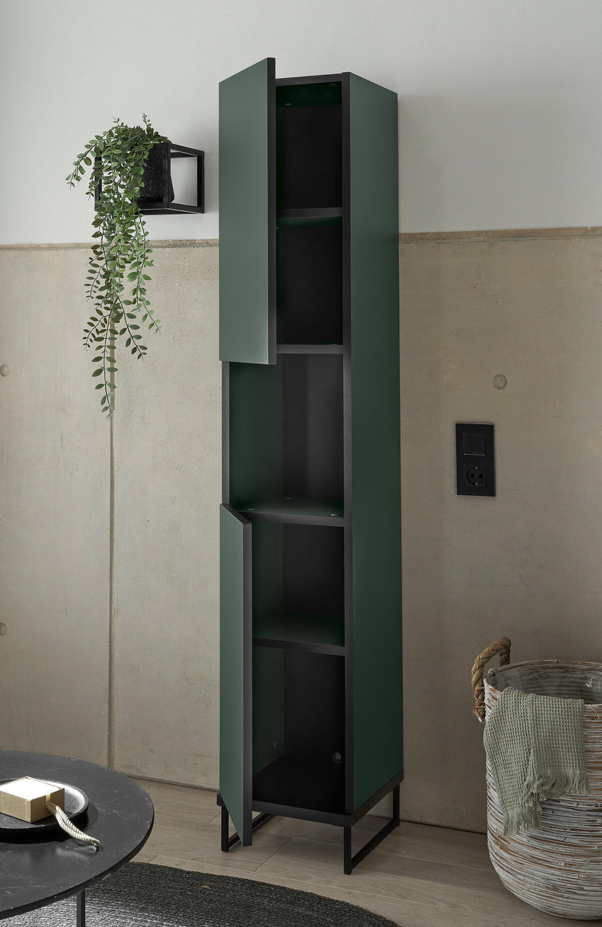 HOCHSCHRANK - Dunkelgrün, Holzwerkstoff (30/162/31cm) - home24