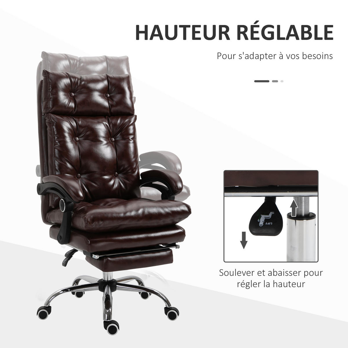 CHEFSESSEL DE-11765 70/72/121-130 cm Braun - Braun, Metall (70/130/72cm) - ComfortXL