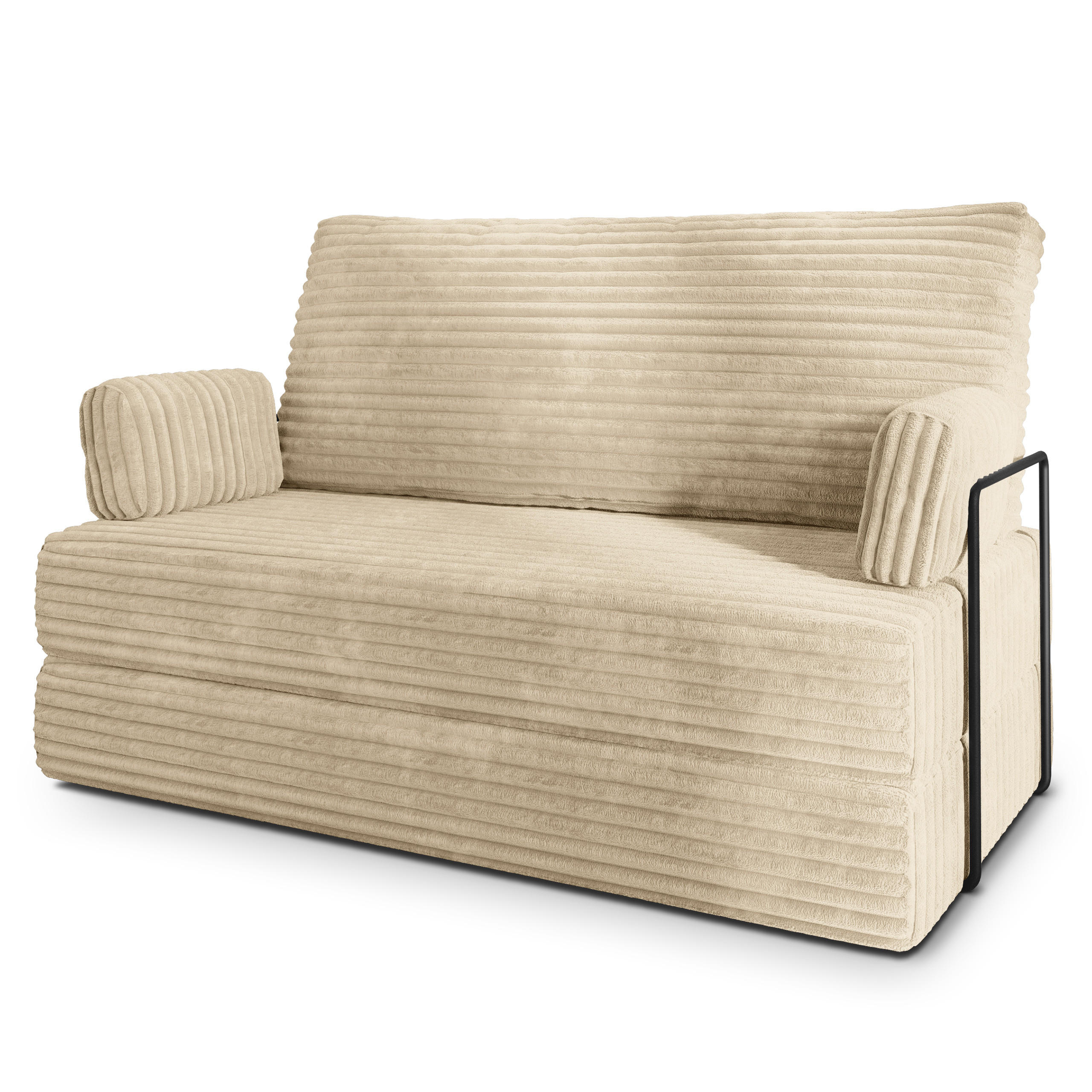 BETTSOFA LADIA aus Schaumstoff Kordstoff Creme Schlaffunktion - Creme, Textil (140/86/60cm) - MASSENO