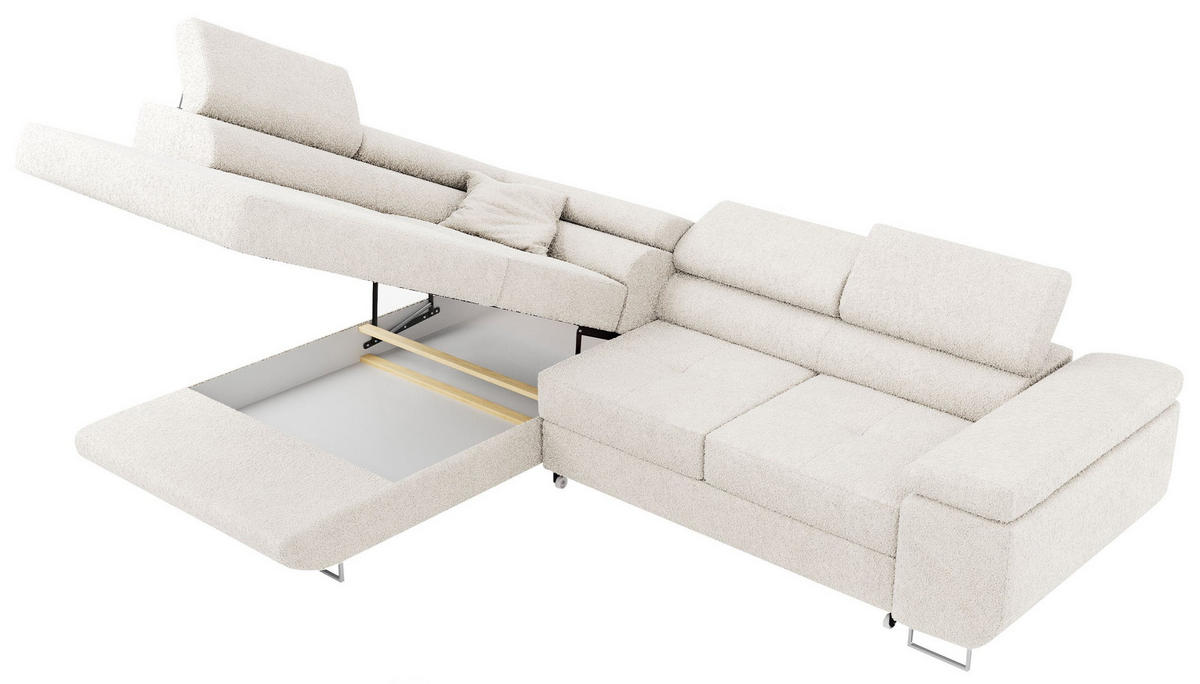 ROHOVÁ SEDAČKA GUSTAW L - Bílá Bouclé - Levá Strana - bílá/stříbrná, kov/textil (275/205cm) - MKS