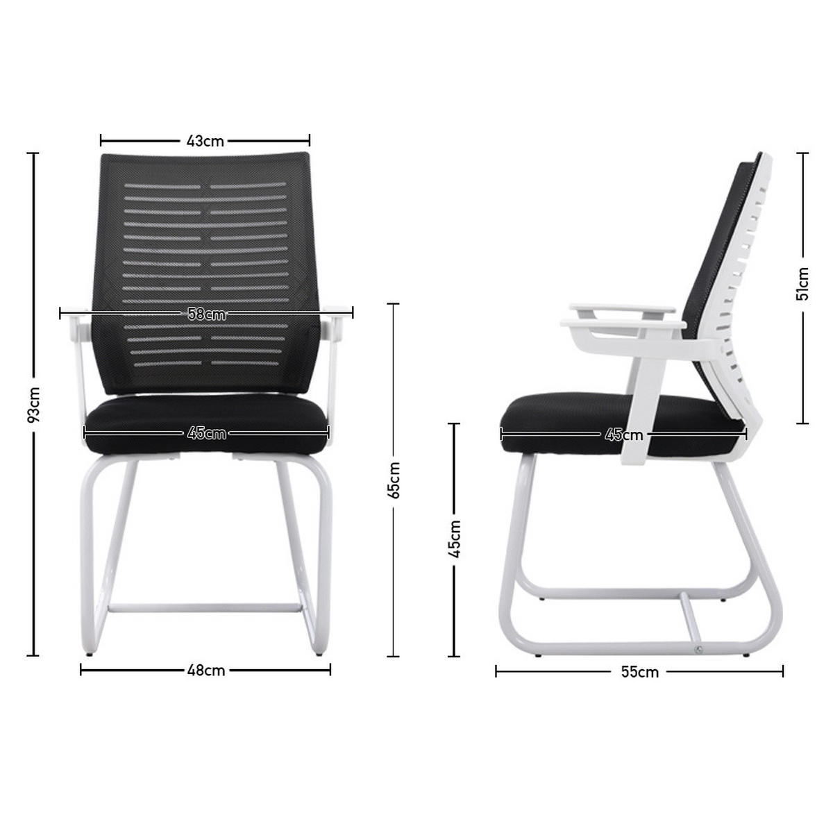 BÜROSTUHL 58/55/93 cm Ergonomisch Metall Schwarz - Schwarz/Weiß, Kunststoff/Textil (58/93/55cm) - Livingandhome