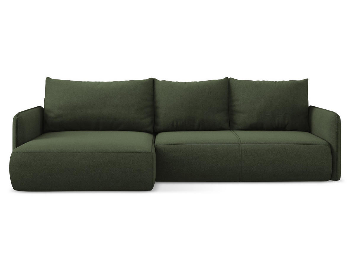 ECKSOFA mit Schlaffunktion Strukturstoff Stoff Grün - Schwarz/Olivgrün, Kunststoff/Textil (148/240cm) - Makamii