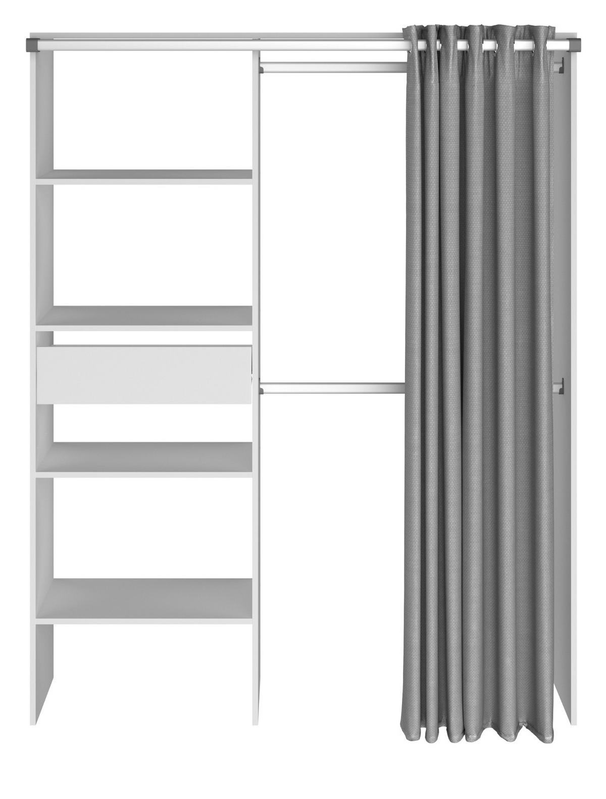 KLEIDERSCHRANK weiß, grau, Mehrzweckschrank 143 cm mit Vorhang - Weiß/Grau, Holzwerkstoff/Textil (143/182/48cm) - Parisot Meuble