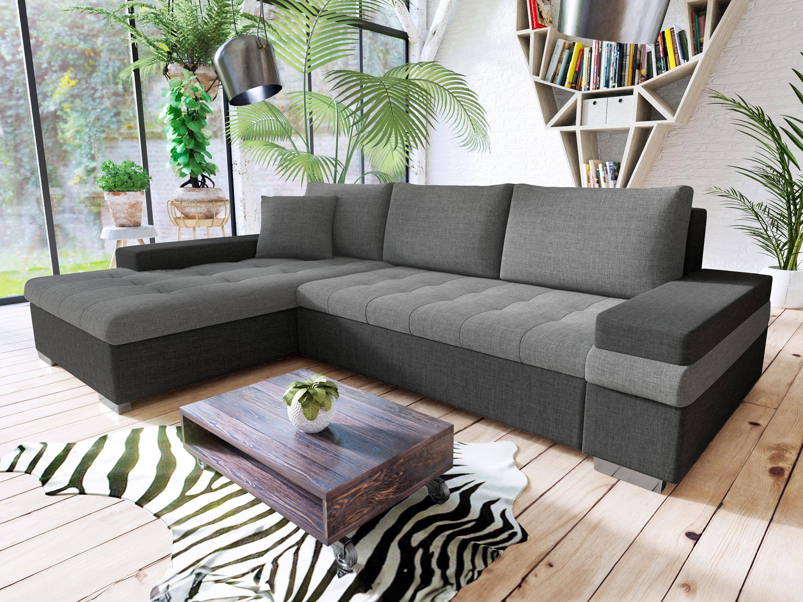 ECKSOFA Bangkok Mini - Silberfarben/Grau, Holz/Textil (274/182cm) - MIRJAN24