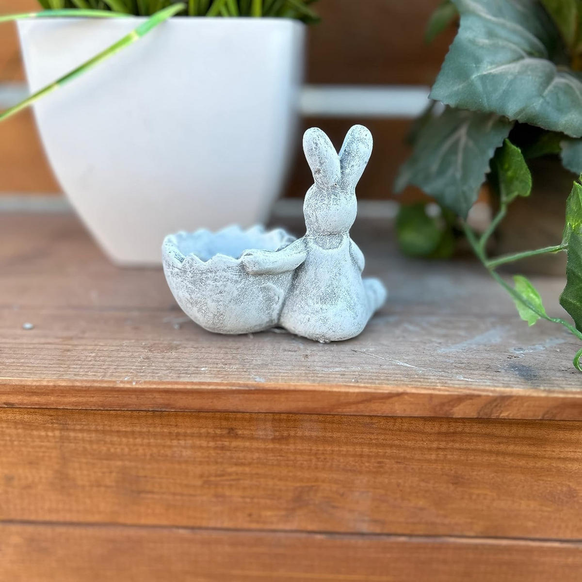 STEINFIGUR Hase Häschen frostfest Steinguss Eierbecher Steinguss - Grau, Stein (6/9/9cm) - stoneandstyle