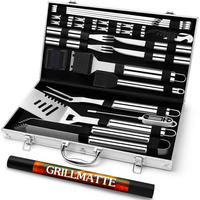 GRILLBESTECK Set 26-teilig Edelstahl mit Koffer und Fleischthermometer - Silberfarben, Metall (44.5cm)