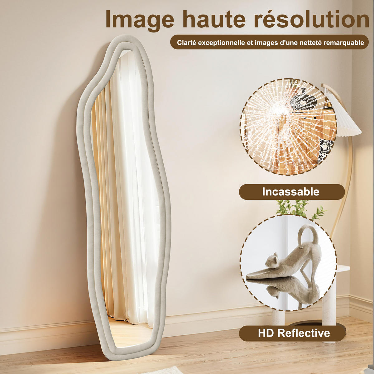 STANDSPIEGEL Wellenmuster 50 x 160 cm mit Wellenfuß, weiß - Weiß, Metall (50/160/3cm)