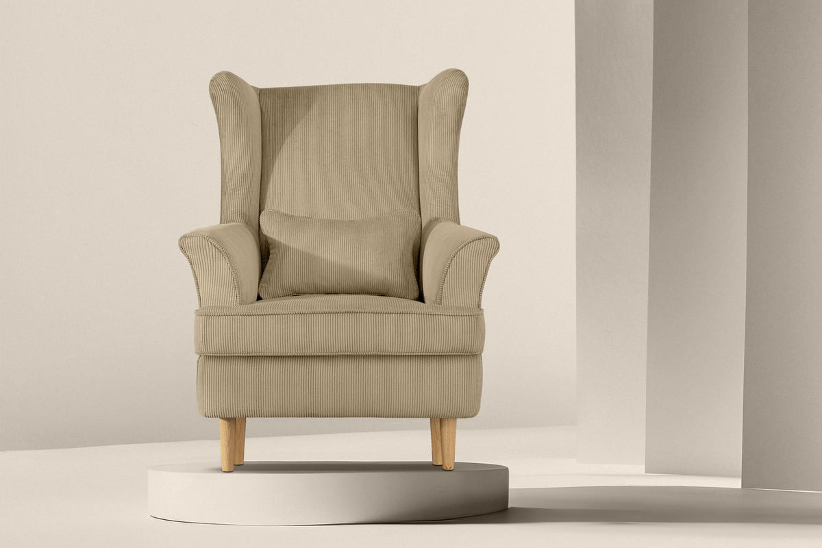 OHRENSESSEL STRALIS inklusive dekorativem Kissen, creme - Creme/Braun, Textil (82/108/80cm) - KONSIMO®